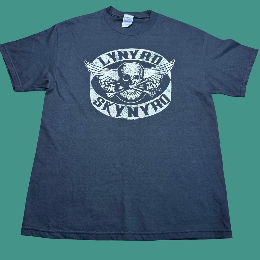 Lynyrd Skynyrd T Shirt Large Black Skull Wings Southern Rock Band Y2K
